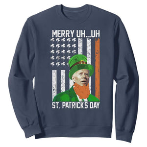 Funny Biden St Patricks Day Sweatshirt Merry 4th of Saint Patrick Uh Uh Leprechaun American Flag TS02 Navy Print Your Wear
