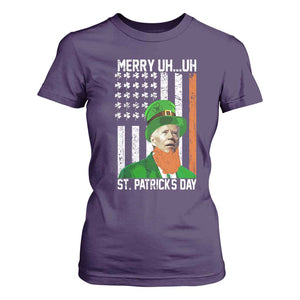 Funny Biden St Patricks Day T Shirt For Women Merry 4th of Saint Patrick Uh Uh Leprechaun American Flag TS02 Purple Print Your Wear