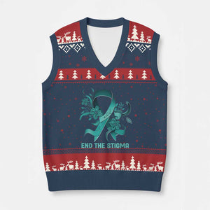 Sexual Assault Awareness V-Neck Knit Sweater Vest End The Stigma Teal Floral Ribbon TS02 Navy Red Print Your Wear