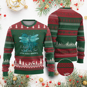 Sexual Assault Awareness Ugly Christmas Sweater In April We Wear Teal Ribbon Butterfly TS02 Red Green Print Your Wear