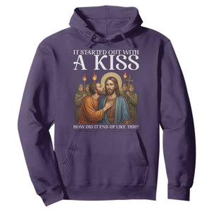 It Started Out With A Kiss Funny Jesus Christian Easter Hoodie Judas Betrayal Jesus Faith Message Biblical Humor TS02 Purple Print Your Wear