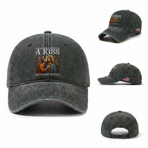 It Started Out With A Kiss Funny Jesus Christian Easter Washed Cotton Baseball Cap Judas Betrayal Jesus Faith Message Biblical Humor TS02 Washed Cap Universal Fit Dark Green Print Your Wear