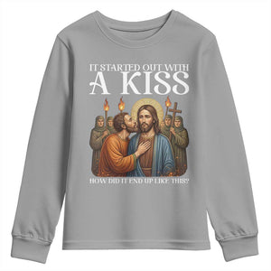 It Started Out With A Kiss Funny Jesus Christian Easter Youth Sweatshirt Judas Betrayal Jesus Faith Message Biblical Humor TS02 Sport Gray Print Your Wear