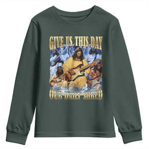 Give Us This Day Our Daily Shred Funny Christian Jesus Rock Youth Sweatshirt Faith Humor Music Lover Inspired Gift TS02 Dark Forest Green Print Your Wear
