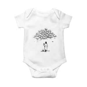 Jesus The Good Shepherd Minimalist Christian Baby Onesie Sheep Flock Faith Spiritual Inspirational Gift TS02 White Print Your Wear