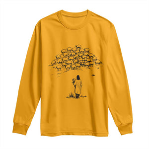 Jesus The Good Shepherd Minimalist Christian Long Sleeve Shirt Sheep Flock Faith Spiritual Inspirational Gift TS02 Gold Print Your Wear