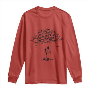 Jesus The Good Shepherd Minimalist Christian Long Sleeve Shirt Sheep Flock Faith Spiritual Inspirational Gift TS02 Red Print Your Wear