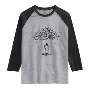 Jesus The Good Shepherd Minimalist Christian Raglan Shirt Sheep Flock Faith Spiritual Inspirational Gift TS02 Heather Gray Black Print Your Wear