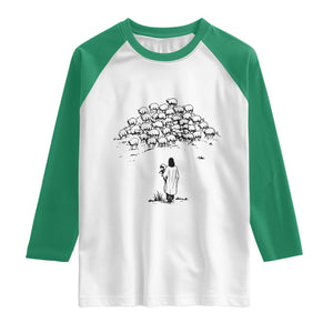 Jesus The Good Shepherd Minimalist Christian Raglan Shirt Sheep Flock Faith Spiritual Inspirational Gift TS02 White Kelly Green Print Your Wear