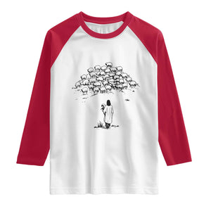 Jesus The Good Shepherd Minimalist Christian Raglan Shirt Sheep Flock Faith Spiritual Inspirational Gift TS02 White Red Print Your Wear
