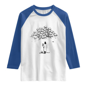 Jesus The Good Shepherd Minimalist Christian Raglan Shirt Sheep Flock Faith Spiritual Inspirational Gift TS02 White Royal Print Your Wear