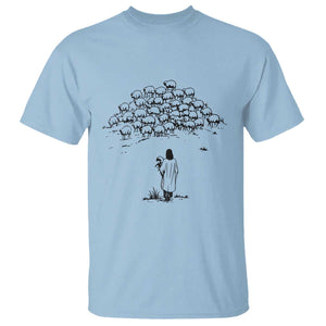 Jesus The Good Shepherd Minimalist Christian T Shirt Sheep Flock Faith Spiritual Inspirational Gift TS02 Light Blue Print Your Wear