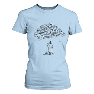 Jesus The Good Shepherd Minimalist Christian T Shirt For Women Sheep Flock Faith Spiritual Inspirational Gift TS02 Light Blue Print Your Wear