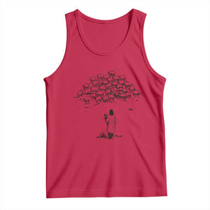 Jesus The Good Shepherd Minimalist Christian Tank Top Sheep Flock Faith Spiritual Inspirational Gift TS02 Red Print Your Wear