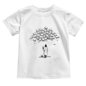 Jesus The Good Shepherd Minimalist Christian Toddler T Shirt Sheep Flock Faith Spiritual Inspirational Gift TS02 White Print Your Wear