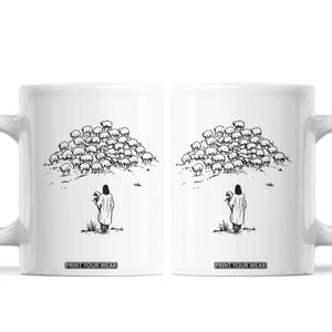 Jesus The Good Shepherd Minimalist Christian Coffee Mug Sheep Flock Faith Spiritual Inspirational Gift TS02 White Print Your Wear