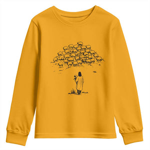 Jesus The Good Shepherd Minimalist Christian Youth Sweatshirt Sheep Flock Faith Spiritual Inspirational Gift TS02 Gold Print Your Wear