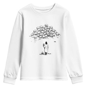 Jesus The Good Shepherd Minimalist Christian Youth Sweatshirt Sheep Flock Faith Spiritual Inspirational Gift TS02 White Print Your Wear