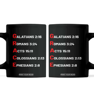 GRACE Christian Scripture Acronym Coffee Mug Bible Verses Galatians Romans Acts Colossians Ephesians Faith Message Gift TS02 Black Print Your Wear