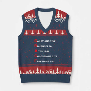 GRACE Christian Scripture Acronym V-Neck Knit Sweater Vest Bible Verses Galatians Romans Acts Colossians Ephesians Faith Message Gift TS02 Navy Red Print Your Wear