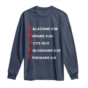 GRACE Christian Scripture Acronym Long Sleeve Shirt Bible Verses Galatians Romans Acts Colossians Ephesians Faith Message Gift TS02 Navy Print Your Wear