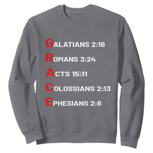 GRACE Christian Scripture Acronym Sweatshirt Bible Verses Galatians Romans Acts Colossians Ephesians Faith Message Gift TS02 Charcoal Print Your Wear