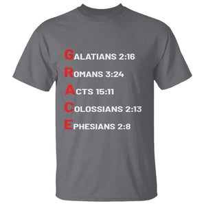 GRACE Christian Scripture Acronym T Shirt - Bible Verses Galatians Romans Acts Colossians Ephesians Faith Message Gift TS02 Charcoal Print Your Wear