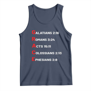 GRACE Christian Scripture Acronym Tank Top Bible Verses Galatians Romans Acts Colossians Ephesians Faith Message Gift TS02 Navy Print Your Wear