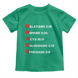 GRACE Christian Scripture Acronym Toddler T Shirt Bible Verses Galatians Romans Acts Colossians Ephesians Faith Message Gift TS02 Irish Green Print Your Wear