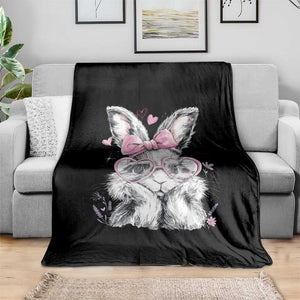 Cute Easter Bunny with Heart Glasses Pink Bow Throw Blanket Adorable Rabbit Love Aesthetic Gift TS02 Print Your Wear