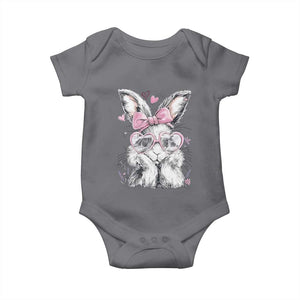 Cute Easter Bunny with Heart Glasses Pink Bow Baby Onesie Adorable Rabbit Love Aesthetic Gift TS02 Charcoal Print Your Wear