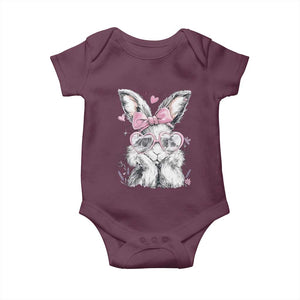 Cute Easter Bunny with Heart Glasses Pink Bow Baby Onesie Adorable Rabbit Love Aesthetic Gift TS02 Maroon Print Your Wear