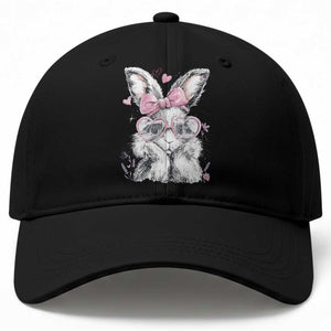 Cute Easter Bunny with Heart Glasses Pink Bow Baseball Cap Adorable Rabbit Love Aesthetic Gift TS02 Print Your Wear