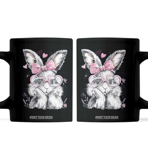 Cute Easter Bunny with Heart Glasses Pink Bow Coffee Mug Adorable Rabbit Love Aesthetic Gift TS02 Black Print Your Wear