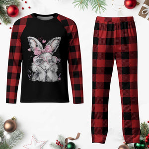 Cute Easter Bunny with Heart Glasses Pink Bow Plaid Pajama Set Adorable Rabbit Love Aesthetic Gift TS02 Buffalo Plaid Print Your Wear