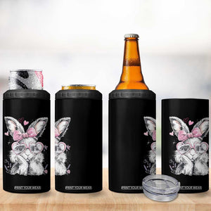 Cute Easter Bunny with Heart Glasses Pink Bow 4 in 1 Can Cooler Tumbler Adorable Rabbit Love Aesthetic Gift TS02 Print Your Wear