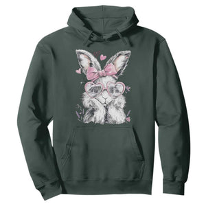 Cute Easter Bunny with Heart Glasses Pink Bow Hoodie Adorable Rabbit Love Aesthetic Gift TS02 Dark Forest Green Print Your Wear