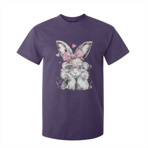 Cute Easter Bunny with Heart Glasses Pink Bow T Shirt For Kid Adorable Rabbit Love Aesthetic Gift TS02 Purple Print Your Wear