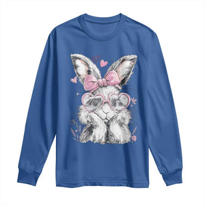 Cute Easter Bunny with Heart Glasses Pink Bow Long Sleeve Shirt Adorable Rabbit Love Aesthetic Gift TS02 Royal Blue Print Your Wear