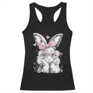 Cute Easter Bunny with Heart Glasses Pink Bow Racerback Tank Top Adorable Rabbit Love Aesthetic Gift TS02 Black Print Your Wear