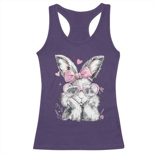 Cute Easter Bunny with Heart Glasses Pink Bow Racerback Tank Top Adorable Rabbit Love Aesthetic Gift TS02 Purple Print Your Wear