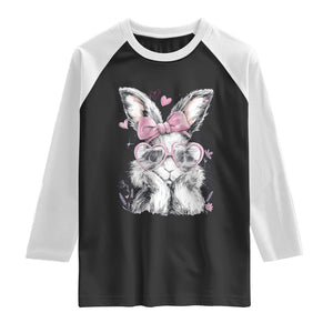 Cute Easter Bunny with Heart Glasses Pink Bow Raglan Shirt Adorable Rabbit Love Aesthetic Gift TS02 Black White Print Your Wear