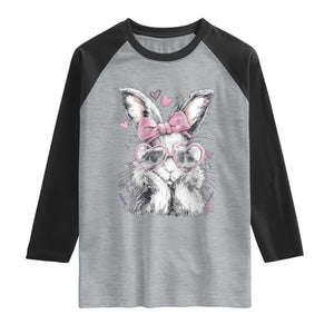 Cute Easter Bunny with Heart Glasses Pink Bow Raglan Shirt Adorable Rabbit Love Aesthetic Gift TS02 Heather Gray Black Print Your Wear