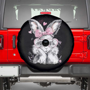 Cute Easter Bunny with Heart Glasses Pink Bow Spare Tire Cover Adorable Rabbit Love Aesthetic Gift TS02 Black Print Your Wear