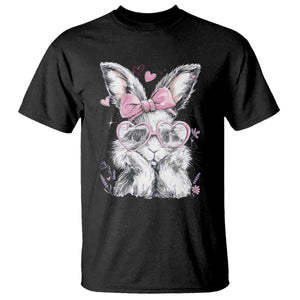 Cute Easter Bunny with Heart Glasses Pink Bow T Shirt Adorable Rabbit Love Aesthetic Gift TS02 Black Print Your Wear