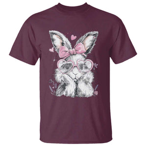 Cute Easter Bunny with Heart Glasses Pink Bow T Shirt Adorable Rabbit Love Aesthetic Gift TS02 Maroon Print Your Wear