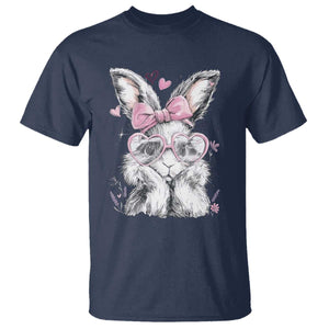 Cute Easter Bunny with Heart Glasses Pink Bow T Shirt Adorable Rabbit Love Aesthetic Gift TS02 Navy Print Your Wear