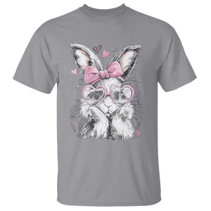Cute Easter Bunny with Heart Glasses Pink Bow T Shirt Adorable Rabbit Love Aesthetic Gift TS02 Sport Gray Print Your Wear