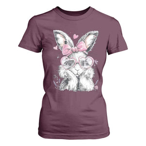 Cute Easter Bunny with Heart Glasses Pink Bow T Shirt For Women Adorable Rabbit Love Aesthetic Gift TS02 Maroon Print Your Wear