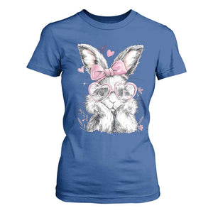 Cute Easter Bunny with Heart Glasses Pink Bow T Shirt For Women Adorable Rabbit Love Aesthetic Gift TS02 Royal Blue Print Your Wear